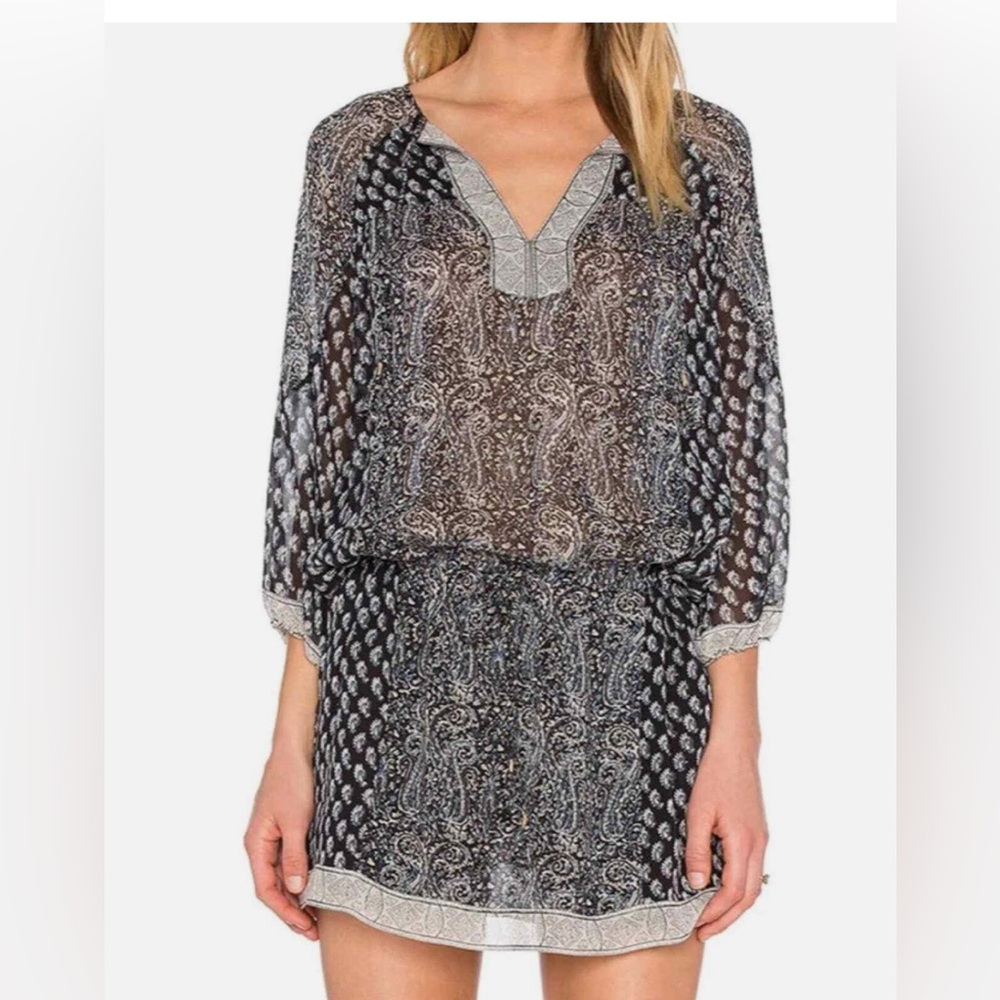 Ulla Johnson Navy Paisley Resort Dress with V-Neck